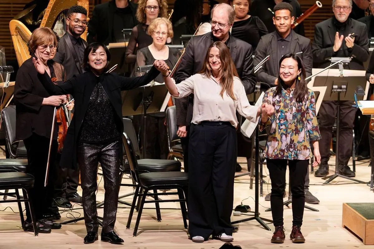 (L-R) Rei Hotoda, Alexandra Cuesta, Tonia Ko, and the American Composers Orchestra, 2024.