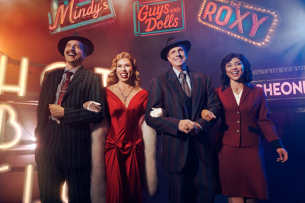 From left: Mark Uhre, Jennifer Rider-Shaw, Dan Chameroy and Olivia Sinclair-Brisbane, Guys and Dolls. Stratford Festival 2026. Photo: Dariane Sanche. From left: Mark Uhre, Jennifer Rider-Shaw, Dan Chameroy and Olivia Sinclair-Brisbane, Guys and Dolls. Stratford Festival 2026. Photo: Dariane Sanche.