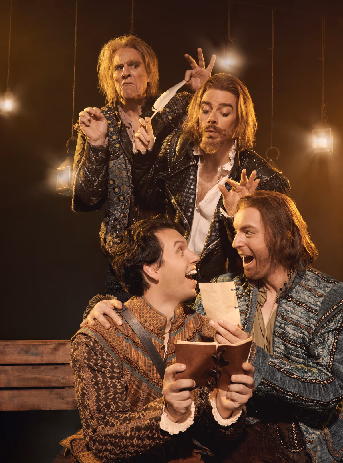 Clockwise from top: Dan Chameroy, Jeff Lillico, Mark Uhre and Henry Firmston, Something Rotten! Stratford Festival 2026. Photo: Dariane Sanche. Clockwise from top: Dan Chameroy, Jeff Lillico, Mark Uhre and Henry Firmston, Something Rotten! Stratford Festival 2026. Photo: Dariane Sanche.