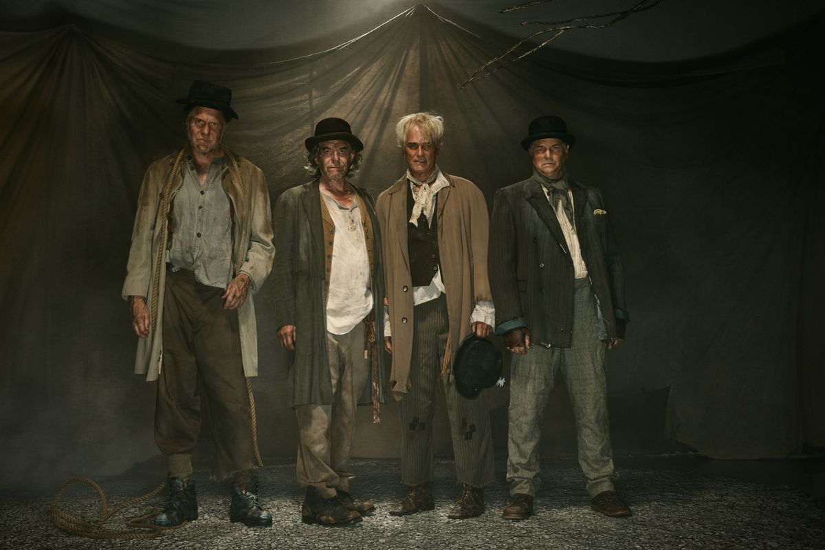 David W. Keeley, Tom McCamus, Paul Gross and Jonathan Goad, Waiting for Godot. Stratford Festival 2026. Photo: Dariane Sanche. David W. Keeley, Tom McCamus, Paul Gross and Jonathan Goad, Waiting for Godot. Stratford Festival 2026. Photo: Dariane Sanche.