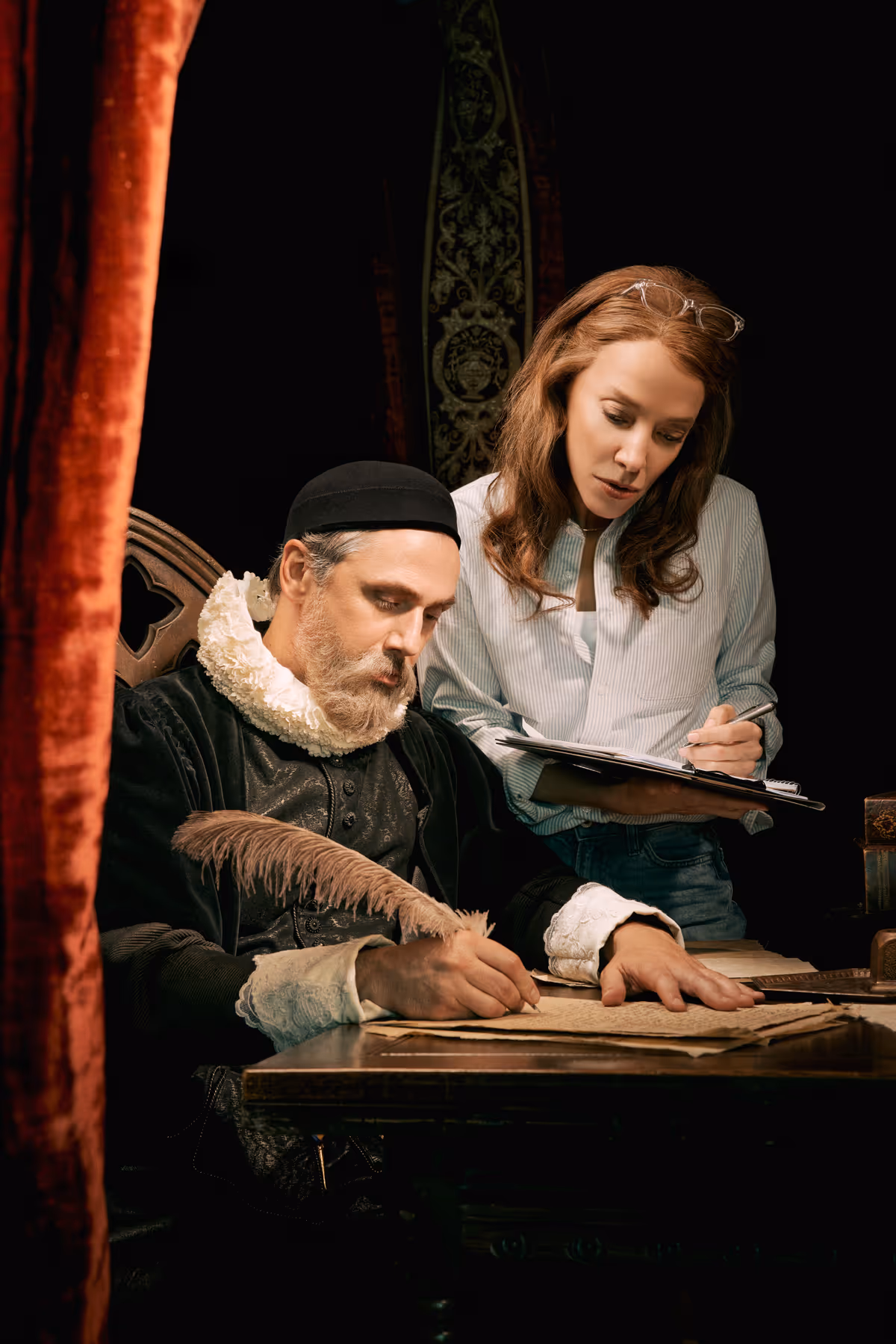 From left: Cyrus Lane and Deborah Hay, The King James Bible Play. Stratford Festival 2026. Photo: Dariane Sanche.