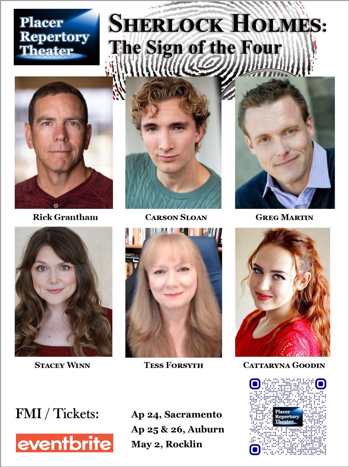 Placer Repertory Theater, new play - Sherlock Holmes: The Sign of the Four  April 24 - May 2, 2025 - flyer