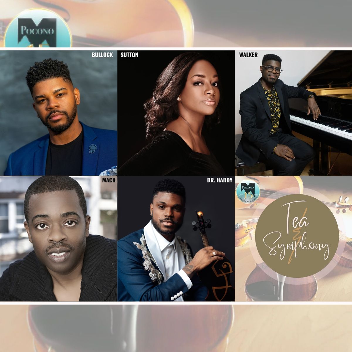 Tea & Symphony: (L-R) Phillip Bullock, Brandie Inez Sutton, Kyle P. Walker, Anthony Mack, and Dr. Edward W. Hardy, Pocono Mountain Music Festival_Square (2024) Tea & Symphony: (L-R) Phillip Bullock, Brandie Inez Sutton, Kyle P. Walker, Anthony Mack, and Dr. Edward W. Hardy, Pocono Mountain Music Festival_Square (2024)