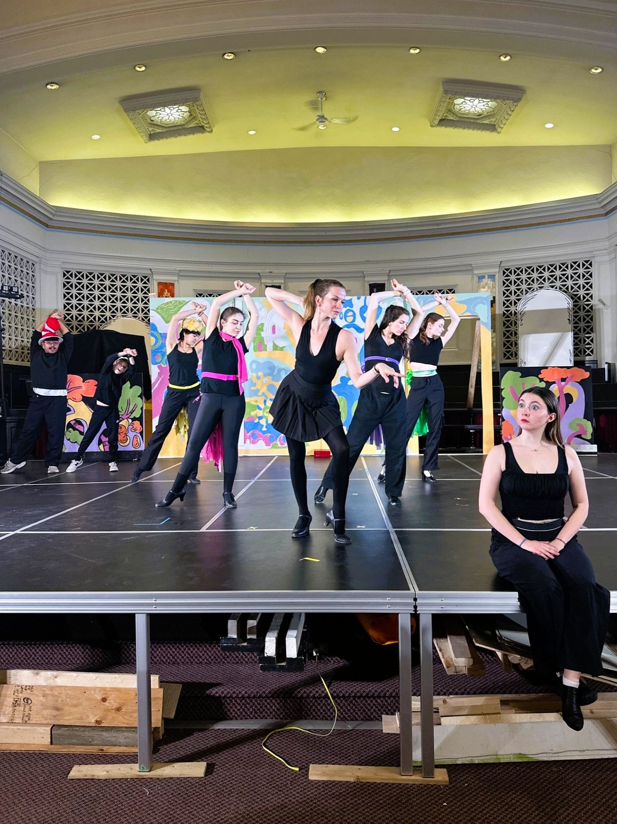 Mayzie and the Bird Girls educate Gertrude on tail feathers. L-R: Neil-Erine Palmaria, Eytan Marcus-Wolpert, Sophia Kot, Jaelynne Gervais, Lauren Franzoni, Kayla Calof, Erin Smith and Tessa Saville Mayzie and the Bird Girls educate Gertrude on tail feathers. L-R: Neil-Erine Palmaria, Eytan Marcus-Wolpert, Sophia Kot, Jaelynne Gervais, Lauren Franzoni, Kayla Calof, Erin Smith and Tessa Saville