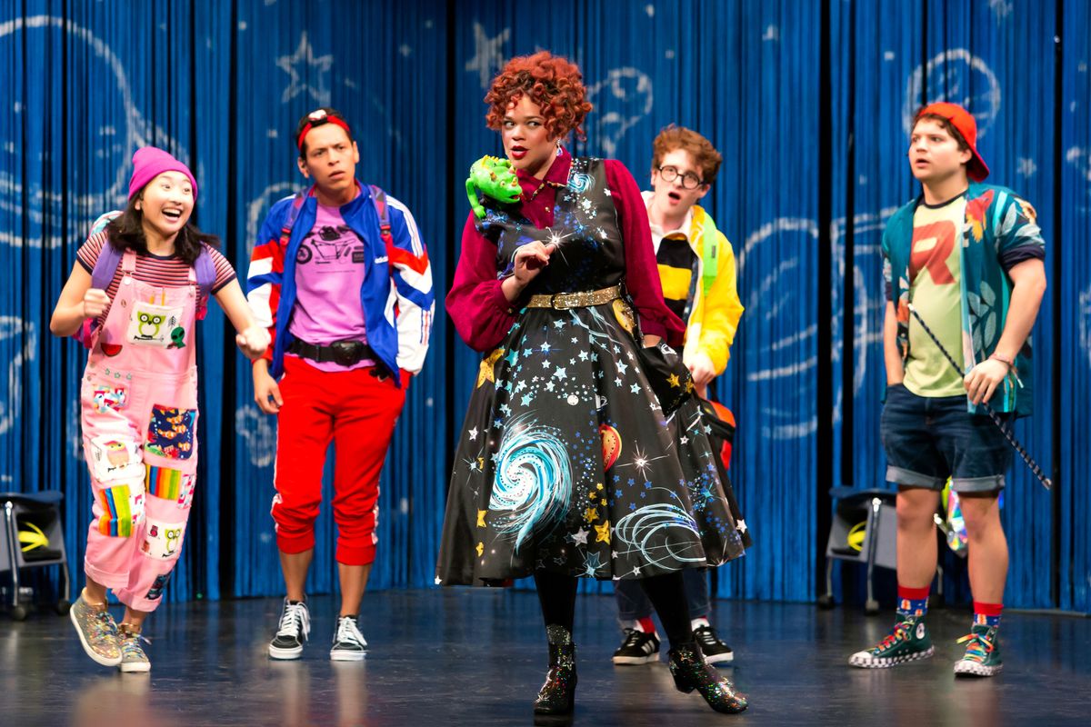 TheaterWorksUSA Magic School Bus  Jeremy Daniel Photography  L-R Sumi Yu-Junior Mendez-Lexi Rhoades-Tom Meglio-Jared Loftin  2018 Production