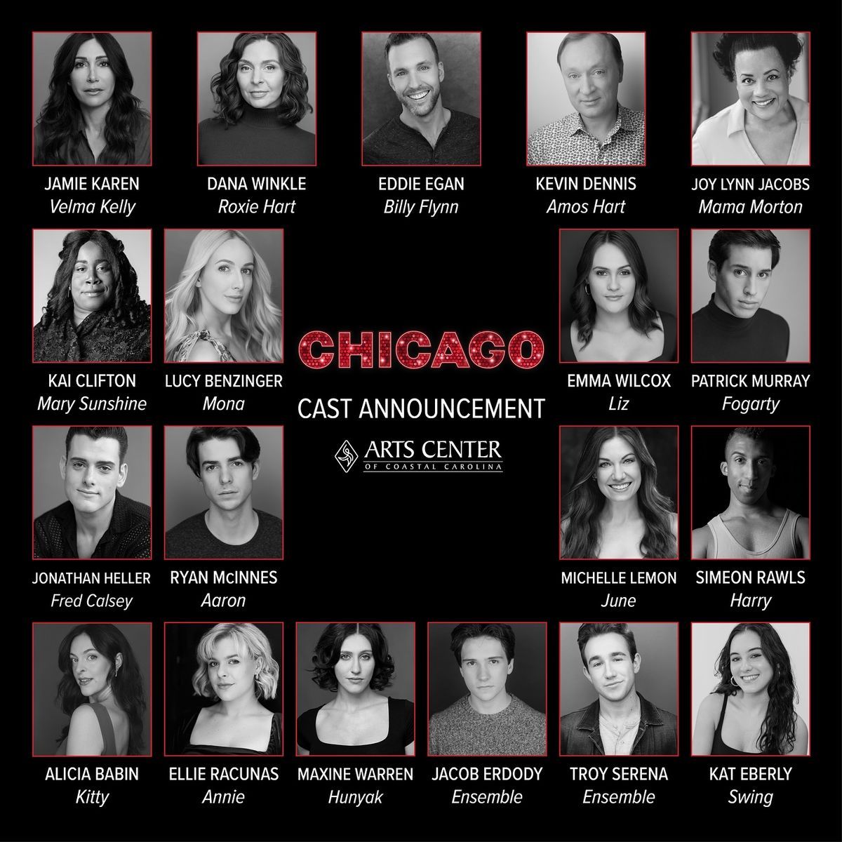 The Cast of the Arts Center of Coastal Carolina''s Chicago    June 26 - August 18, 2024  Directed by: Russell Garrett  www.artshhi.com    