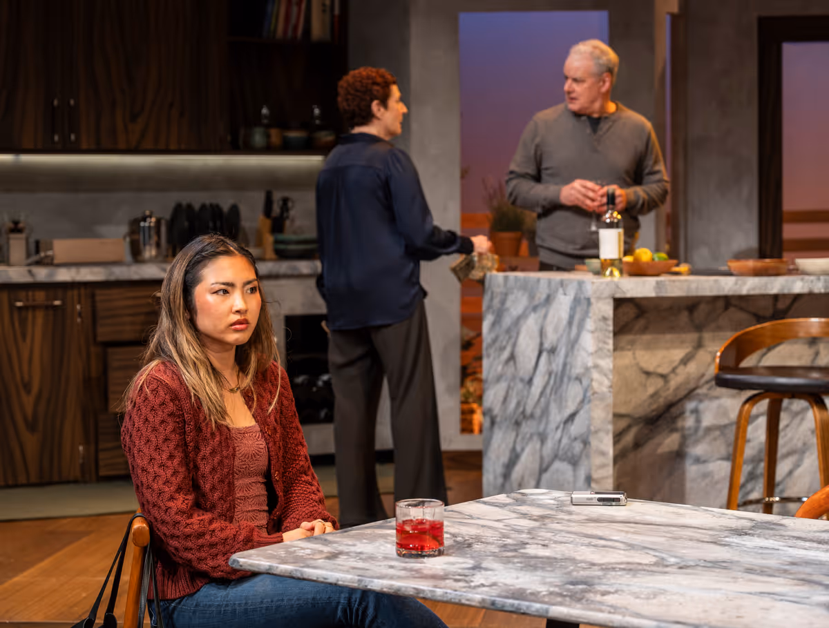 Mai Abe, Laura Gordon and Andrew May in DINNER WITH THE DUCHESS. Photo: Michael Brosilow.