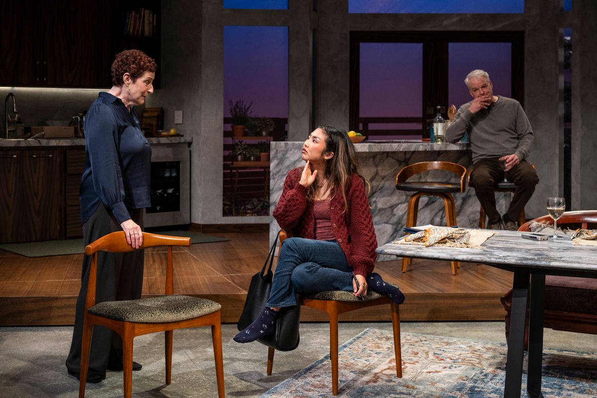 Laura Gordon, Mai Abe and Andrew May in DINNER WITH THE DUCHESS. Photo: Michael Brosilow.