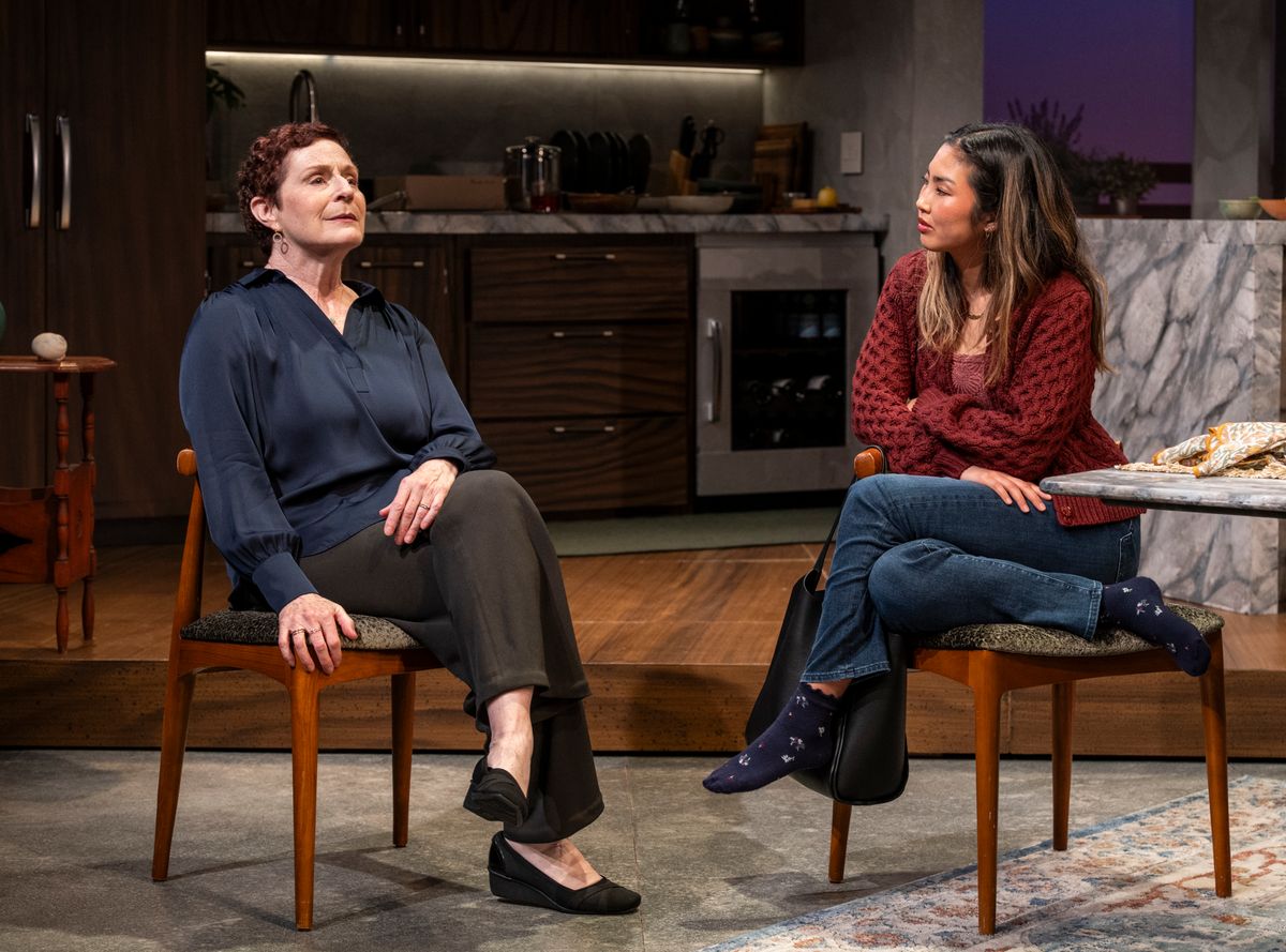 Laura Gordon and Mai Abe in DINNER WITH THE DUCHESS. Photo: Michael Brosilow. Laura Gordon and Mai Abe in DINNER WITH THE DUCHESS. Photo: Michael Brosilow.