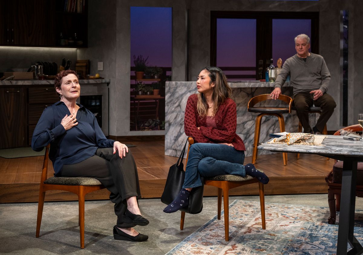 Laura Gordon, Mai Abe and Andrew May in DINNER WITH THE DUCHESS. Photo: Michael Brosilow.