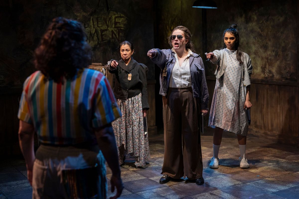 Melody McClellan (C.), Eloisa Cardona (L.), and Divya Parimi (R.) in Reboot's MAN OF LA MANCHA. Photo Colin Madison Photography
