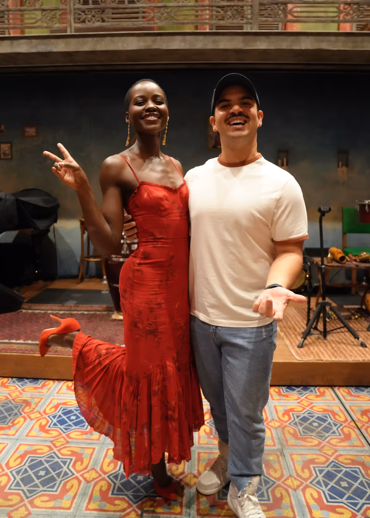 Jes s Pupo with actress Lupita Nyong?o following a performance of Broadway?s Buena Vista Social Club, Dance Along, at the Gerald Schoenfeld NY