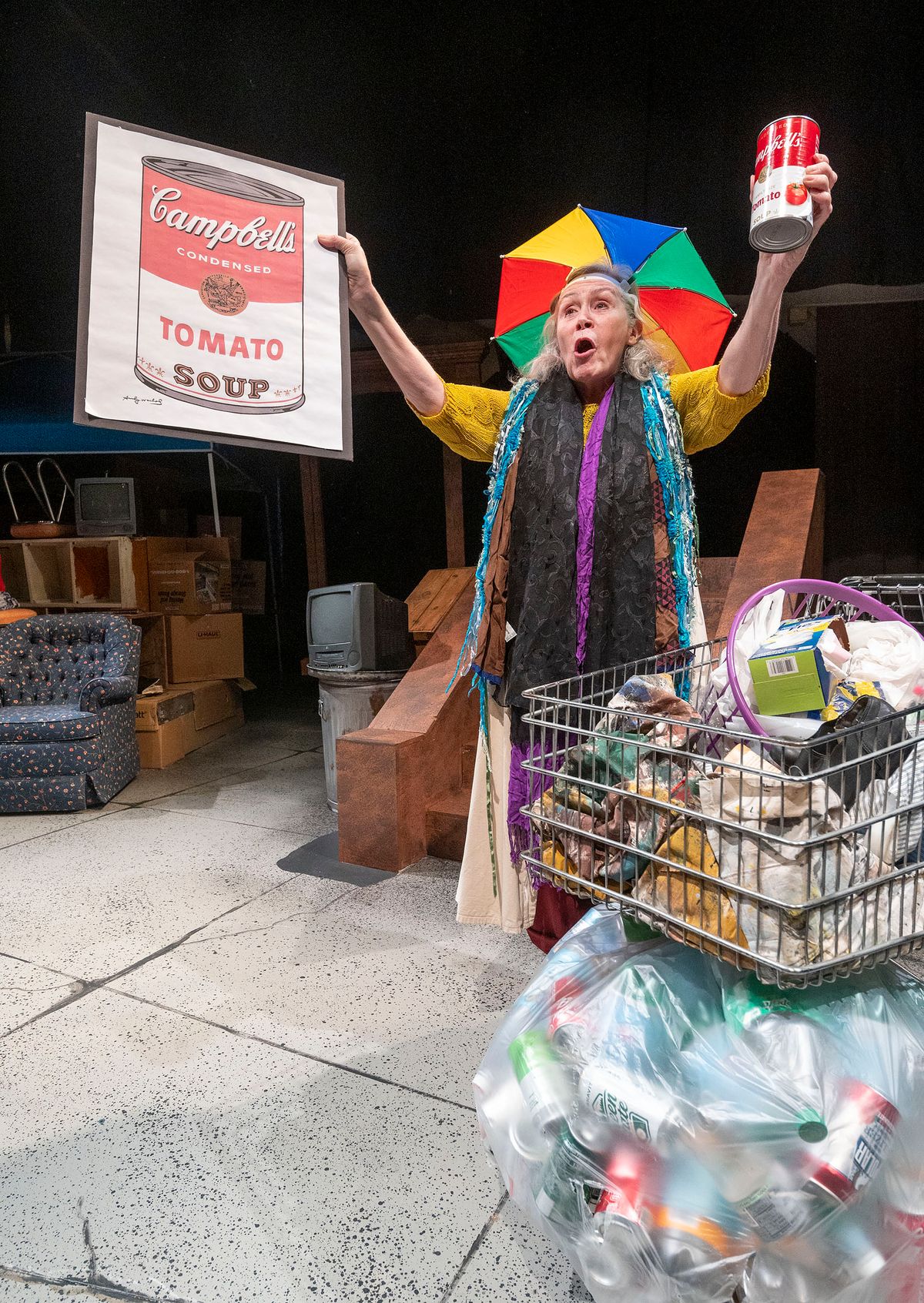 Photo by Jeb Wallace-Brodeur  This is soup...And this is art.  from The Search for Signs of Intelligent Life in the Universe by Jane Wagner, featuring Maura O'Brien & Stoph Scheer, June 4 - 14 at Lost