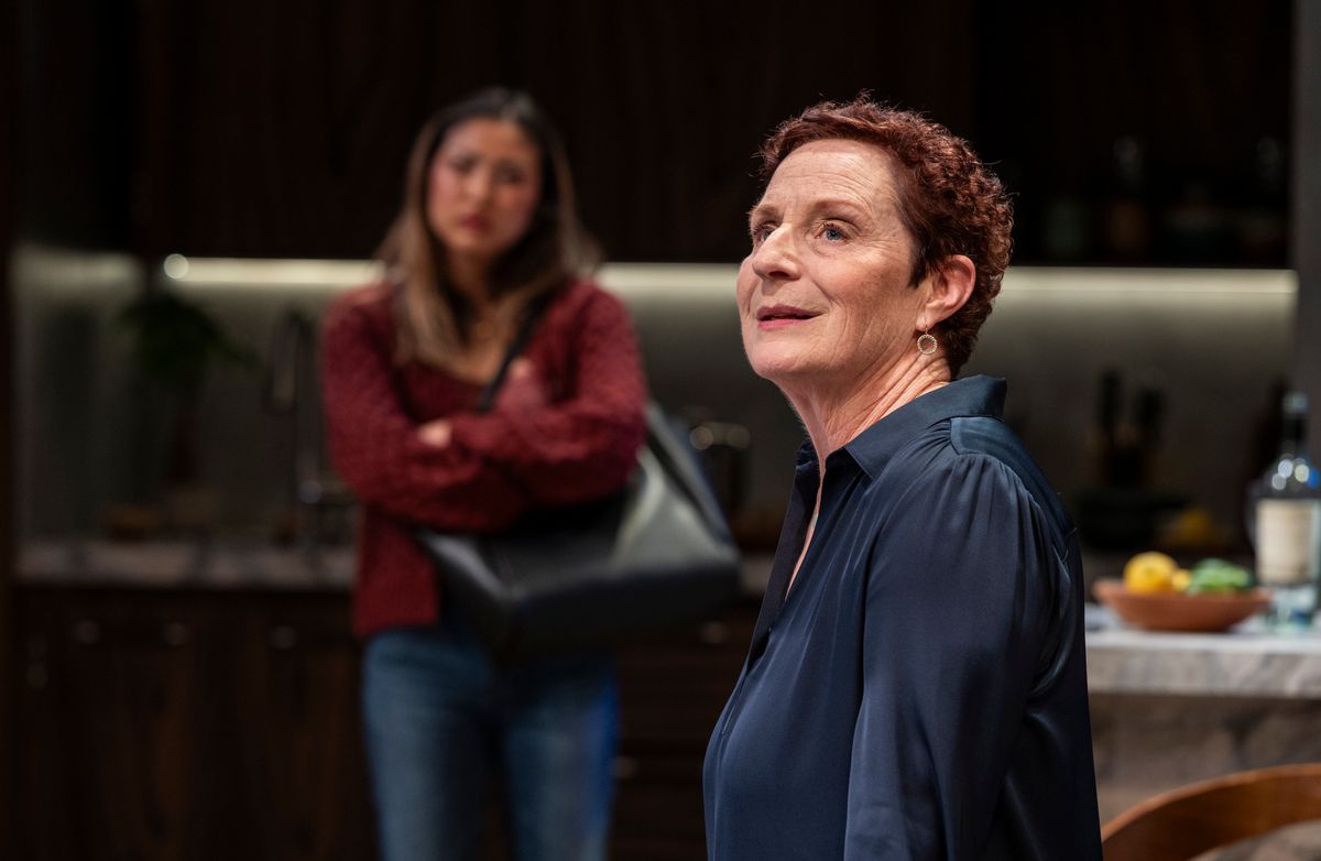 Mai Abe and Laura Gordon in DINNER WITH THE DUCHESS. Photo: Michael Brosilow. Mai Abe and Laura Gordon in DINNER WITH THE DUCHESS. Photo: Michael Brosilow.