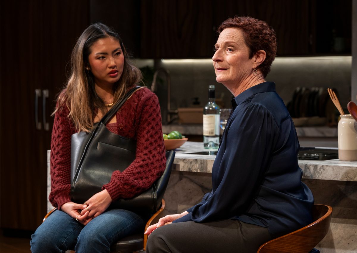 Mai Abe and Laura Gordon in DINNER WITH THE DUCHESS. Photo: Michael Brosilow. Mai Abe and Laura Gordon in DINNER WITH THE DUCHESS. Photo: Michael Brosilow.