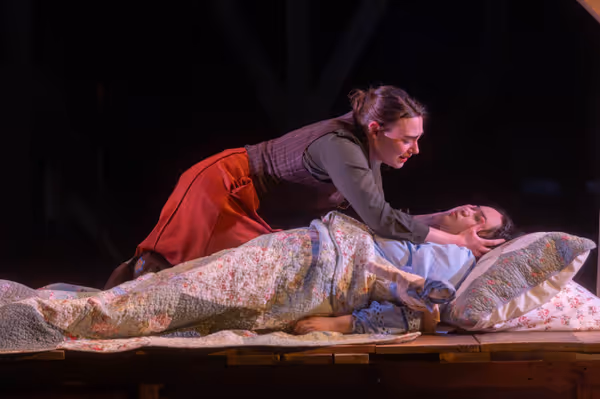 Jo (Mackenzie Moyer) weep as she realizes Beth (Kimie Muroya) has passed over. Photo by Kyle Huggins. 16