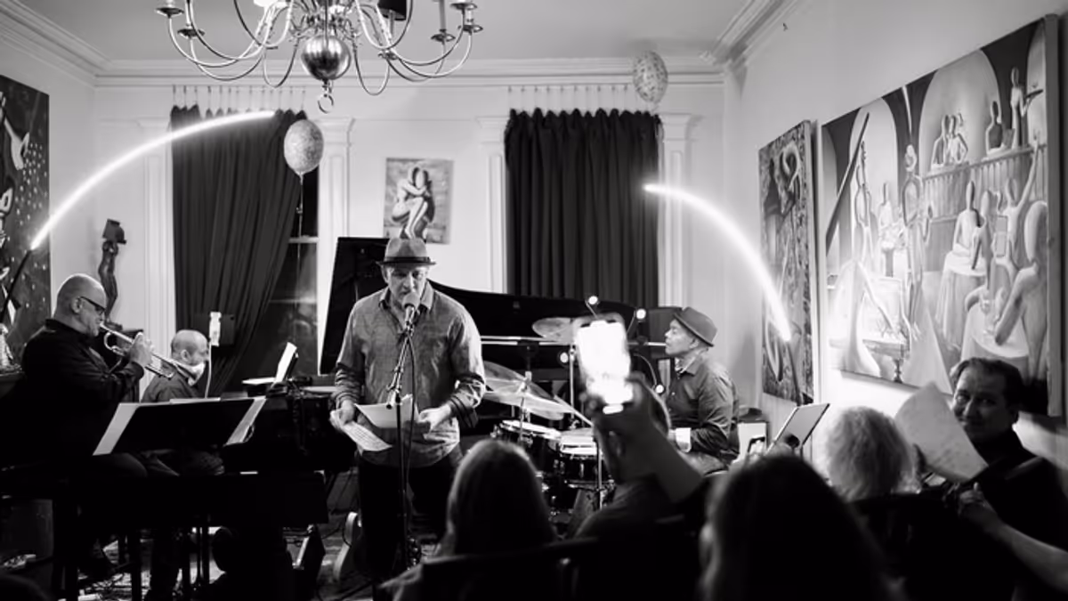 Robert C. Ford (narrator), Gerry Brown (drums), Gene Pritsker (piano), and Peter… Photo