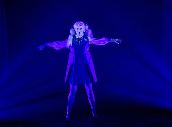 (l to r) Gabrielle Dominique (Constance Blackwood), Matthew Boyd Snyder (Ricky Potts), Shinah Hey (Ocean O’Connell Rosenberg), Nick Martinez (Noel Gruber), Eli Mayer (Mischa Bachinski), and Marc Geller (The Amazing Karnak) in Ride the Cyclone running January 13 through February 19 at Arena Stage at the Mead Center for American Theater. Photo by Margot Schulman. 14