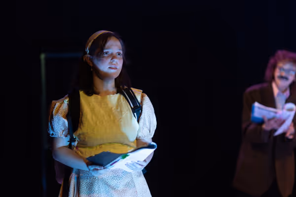Sivan Raz (Sheila) and Getchie Argetsinger (Einstein) (left to right)  in The Words Will Come.  Photo by Edison Koo. 2