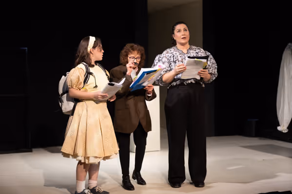 Sivan Raz (Sheila), Getchie Argetsinger (Einstein), and Cerra Cardwell (Lala) (left to right) in The Words Will Come.   Photo by Edison Koo.   3