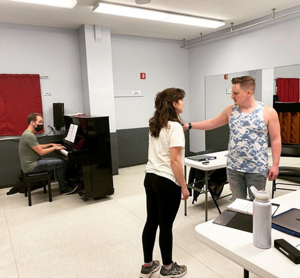 Music Director T.C. Kincer in rehearsal with Sarah Milnamow and Joshua Shea Coates for Limelight Theatre Company's "Marry Me a Little" in Concert.  2