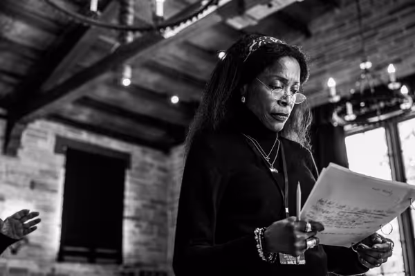 Charlayne Woodard in rehearsal for Angry, Raucous, and Shamelessly Gorgeous at Geffen Playhouse. Photo by Jeff Lorch. 2