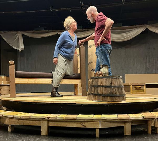 Rehearsal photo of Leigh Strimbeck (Eleanor) and Steven Patterson (Henry) in 