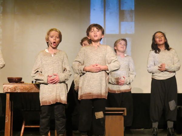 Sharing the title role: Liam McKernan and Andrew Loudon in Newtown Arts Company's Oliver! 1