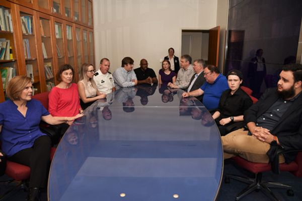 The cast of Twelve Angry Jurors, presented by Cary Players on September 27 - October 6, 2019. Photo by Ian Robson. 1