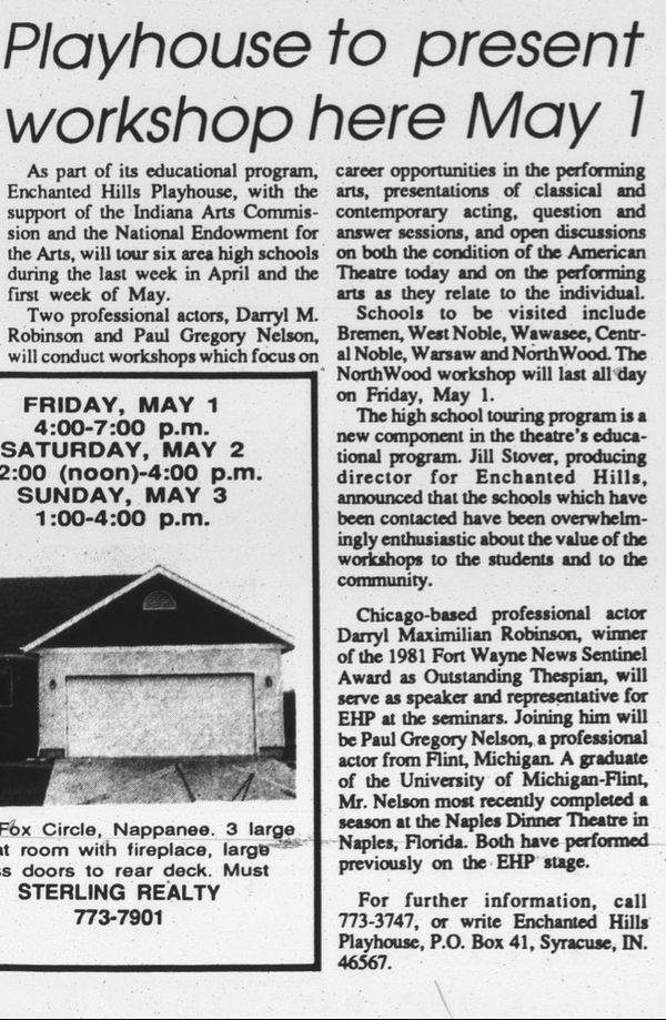 Yes, He Was Mrs. Hooks Little Baby Boy: Darryl Maximilian Robinson, winner of the 1981 Fort Wayne News-Sentinel Reviewers Recognition Award as Outstanding Thespian of The Season, played Captain Hook! 38