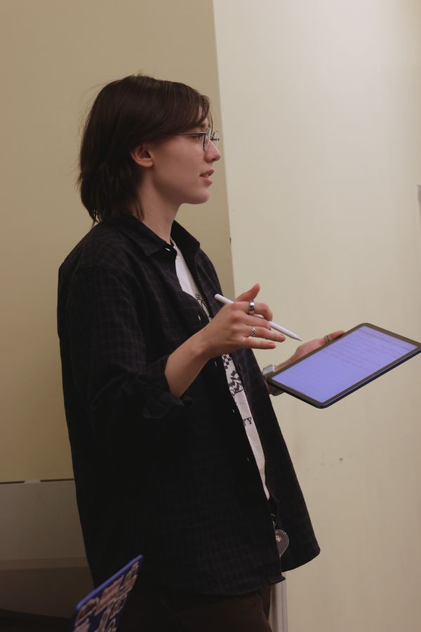 Connor Spaulding (Playwright) watches actors Diego Tobar (Carson) and Matt Hekking (Maxwell) act out a scene from the reading. 2