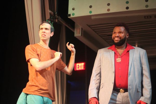 Pery Salyer as Squidward Q. Tentacles and Christian Inirio as Eugene Krabs (photo by Bee Pruitt, courtesy of Celebration Theatre Company) 10