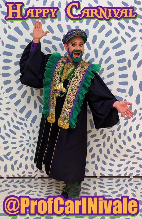 Professor Carl Nivale and Grand Marshal Marty Graw in the thick of Carnival Revelry. 2