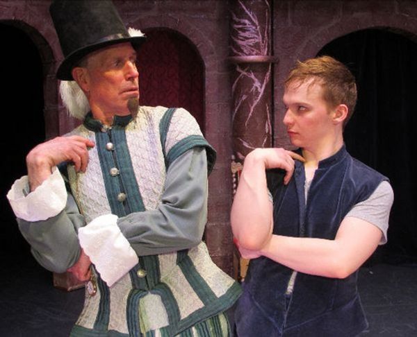 From Left: Steven Patterson as Lord Philip Strayte and Jack Rento as Julian Cross in the world premiere of Eric Hissom's RUDE MECHANICS at Bridge Street Theatre in Catskill. Photo: John Sowle 1