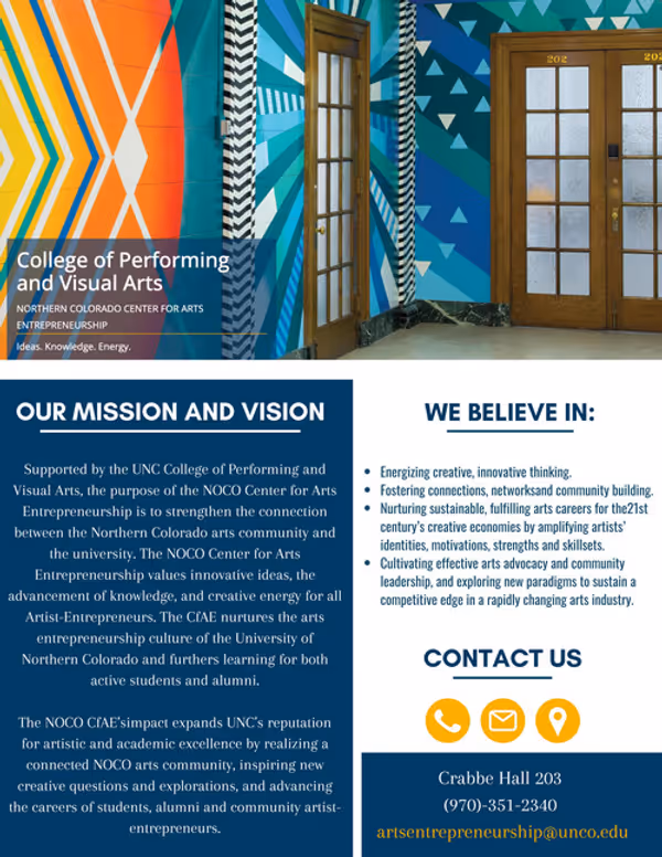 Northern Colorado Center for Arts Entrepreneurship's Mission and Vision Statement | About Us 2