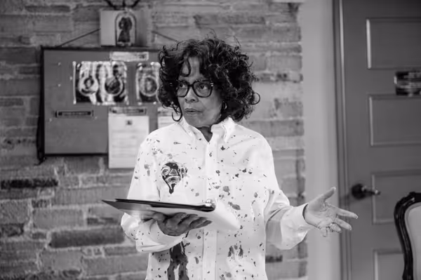 Denise Burse in rehearsal for Angry, Raucous, and Shamelessly Gorgeous at Geffen Playhouse. Photo by Isaak Berliner. 11