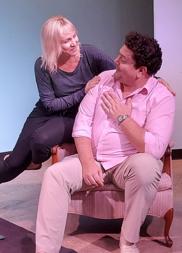 Tracey Reynolds and Andrew Hughes in rehearsal for Vino Veritas 1