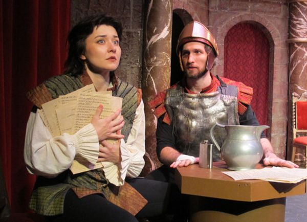 From Left: Steven Patterson as Lord Philip Strayte and Jack Rento as Julian Cross in the world premiere of Eric Hissom's RUDE MECHANICS at Bridge Street Theatre in Catskill. Photo: John Sowle 2