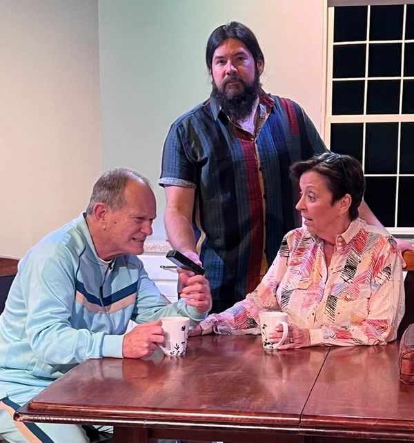 L to R: Terry Veal, David Burkhart, and Lilli Bassett as Irv, Larry, and Jean Sultan. 1