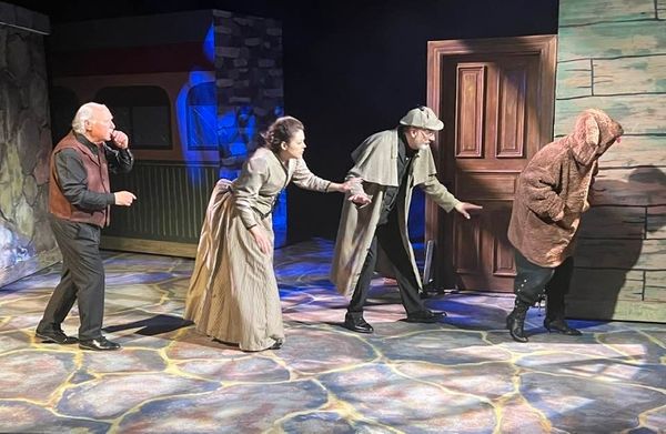 The hound leads the way!Pictured L-R: John Covaleski, Allyson Rose, Tim Jolly and Loryn Mac as Dr. Watson, Irene Adler, Sherlock Holmes and the hound. 3