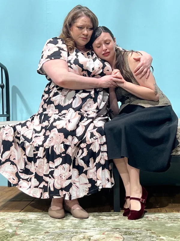 VIOLET SHARP is in rehearsal at CST for opening on April 10! In this scene, the ladies try to comfort each other after the Lindbergh   s baby goes missing and Violet comes under suspicion. Pictured L- 2