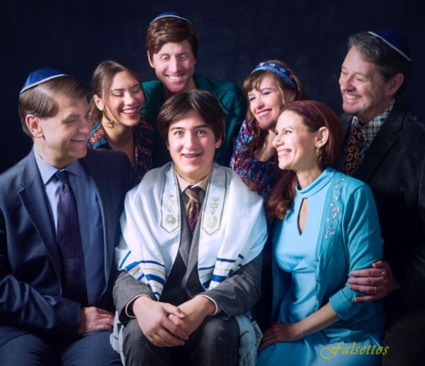 The Cast of Falsettos (Clockwise from left): Edward Van Saders, Grace Kelly Kretzman, Jon Huston, Alexa Kelly, Jeff Parsons, Lisa Spielman, and Jake Ellengold.
Photo Credit: Chris Hietikko Photography
1