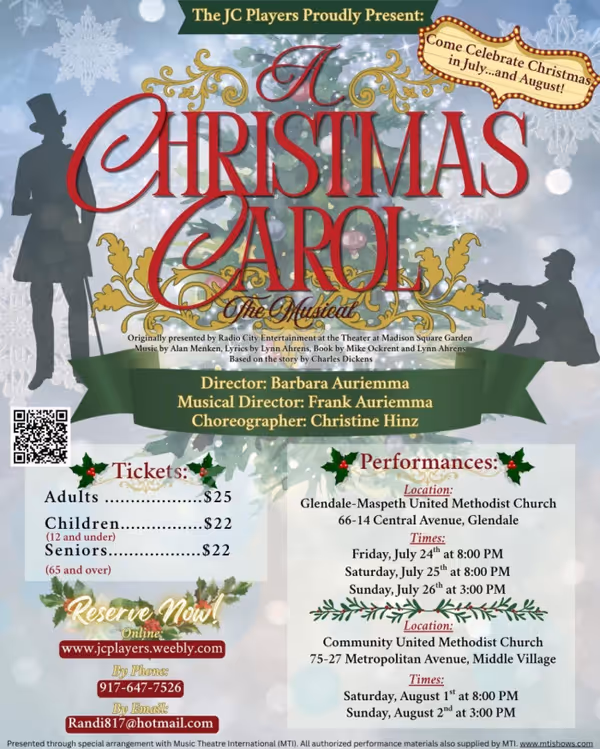 Flyer advertising JC Players production of A Christmas Carol: The Musical 3