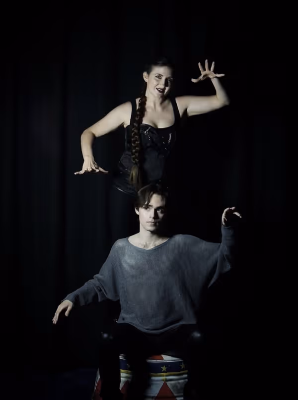 Maximilian Wisnefski as Pippin and Erin Reissig as Leading Player. 8