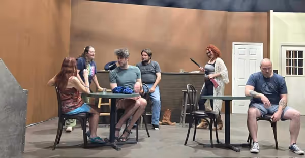 More SORDID LIVES in rehearsal, directed by Elin Bhaird! The ladies decide on payback at the local watering hole. And they   ll have Polaroid photos as proof 1
