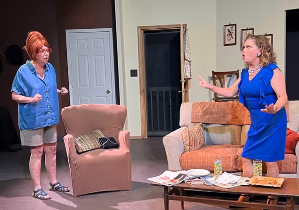 Latrelle definitely has an opinion about Mama   s funeral! Pictured are Lilli Bassett as Sissy at left and Shelly Harmon as the uptight Latrelle 3