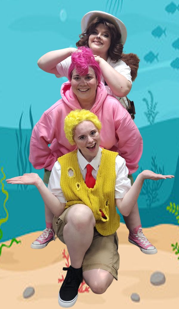 SpongeBob (Mattie Mount), Patrick (Leighton Mount) & Sandy (Shelby Sessler) in the Broadway Bound Vista Theatre Project's production of THE SPONGEBOB MUSICAL. 1