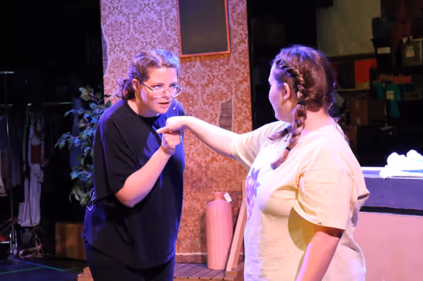 Rehearsal Photo Brianna Trickel (Viola) and Avery Stanley (Olivia) 1