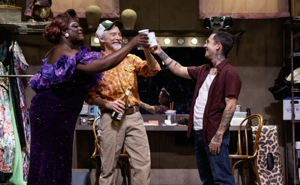 Kyle Taylor Parker, David Adkins, and Michael Wartella in BTG   s production of The Legend of Georgia McBride, 2026. Photo by Autumn Phoenix. 4