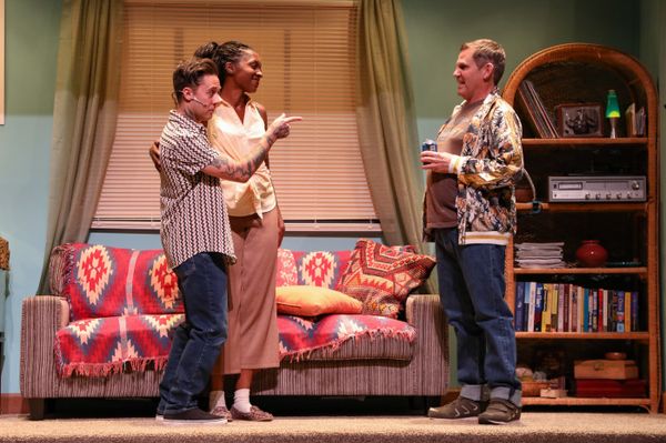 Michael Wartella, Emilie Kouatchou, and E. Gray Simons III in BTG   s production of The Legend of Georgia McBride, 2026. Photo by Caelan Carlough. 6
